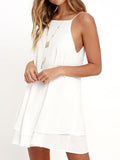 Spaghetti Strap Asymmetric Hem Plain Shift Dress