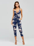 Floral Print Strap Pocket Lace-Up Women's Jumpsuit