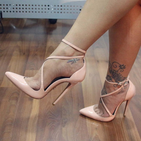 Plain Ankle Strap Pointed Toe Stiletto Heels