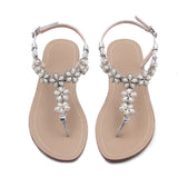azmodo Women Wedding Flat Sandals with Rhinestones Flip Flop Gladiator Shoes Silver Color Y13