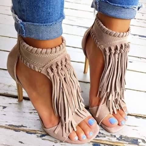 AZMODO Solid Color Tassel Stiletto Sandals