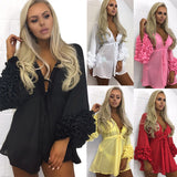 Wooden ear stitching solid color bikini swimsuit chiffon blouse female