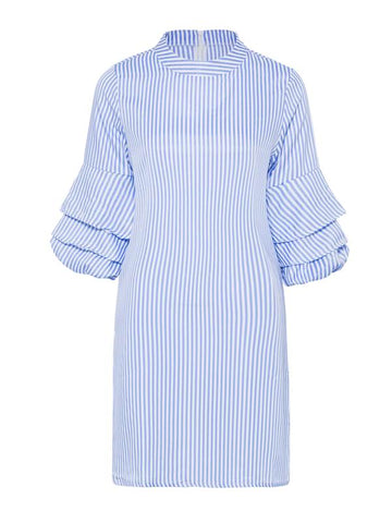 azmodo Stand Collar Ruffle Sleeve Elegant Day Dress