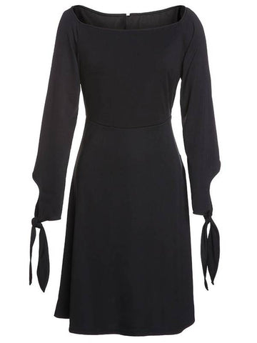 azmodo Black Round Neck A-Line Elegant Day Dress