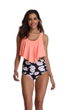 Women's Swimsuit Two Piece Bathing Suits Ruffled Flounce Top Printed High Waisted Bottom Tankini Set