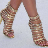 Woman High Stiletto Heel Dress Gladiator Peep Toe Sandals Gold