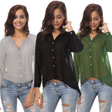 Women's Tops Collarless Long Sleeve Chiffon Shirt Women