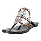 AZMODO  Women Rhinestones Chains Flat Sandals Crystal Plus Size Black Color