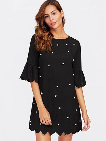azmodo Round Neck Flare Sleeve Casual Day Dress