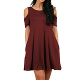 Women's Solid Color Off-Shoulder Short Sleeve Dress