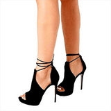 azmodo Platform Lace-Up Peep Toe Heel Sandals