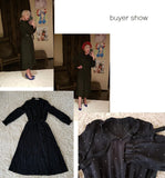 2020 New Spring Round Neck Long Sleeve Solid Black Chiffon Dot Loose Big Size Dress Women Fashion