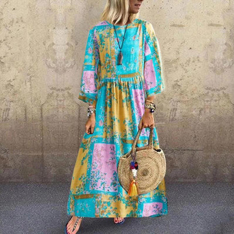 Autumn Dress Winter Long Dress Floral Print Boho Beach Dress Tunic Maxi Women Evening Party Dress Sundress Retro Hippie Vestidos