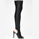 The Knee Sock Boots Knit Stretch Women Winter Boots High Heels Shoes Sexy Thigh High Boots Open Toe