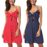 Sexy skirt wave print suspenders cotton and linen dress