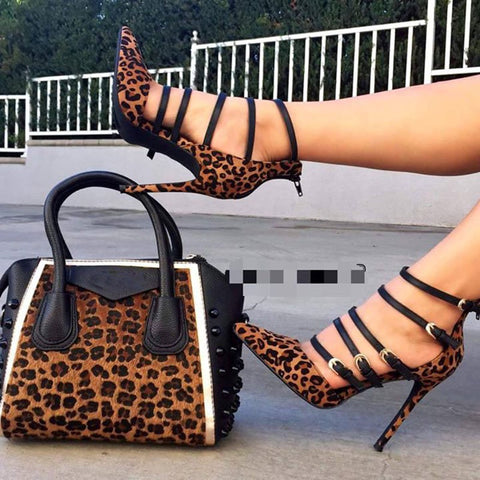 azmodo Leopard Zipper Point Toe Stiletto Heels