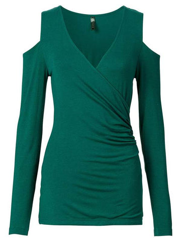 Cold Shoulder Ruched Elastic Solid Color Women's T-Shirt