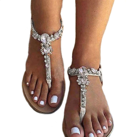 Women's Summer Sandals Flat Rhinestones Flip Flops Shoes (Plus Size Available)