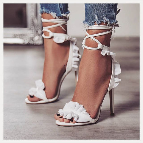 Fashion Lace Cross Lace Up High Heel Sandals
