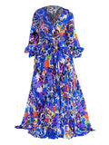 V-Neck Long Sleeve Print Women's Maxi Dress