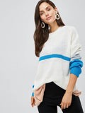 Color Block Mid Length Round Neck Women's Sweater