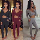 Off-shoulder long-sleeved vest trousers two-piece