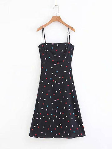 azmodo Spaghetti Strap Prints Dots Women's Day Dress