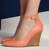 azmodo Orange Ankle Wrap Wedge Heels
