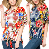 Women's T-shirt Round Neck Print Sleeve Loose Knot Short Sleeve
