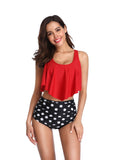 Women's Swimsuit Two Piece Bathing Suits Ruffled Flounce Top Printed High Waisted Bottom Tankini Set