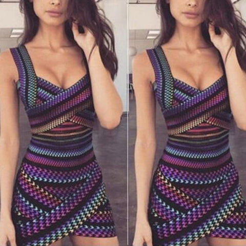 Sexy Sleeveless Spaghetti Straps Printed Bodycon Dress