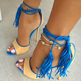 Open Toe Fringe Lace Up Sandals