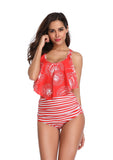 Women's Swimsuit Two Piece Bathing Suits Ruffled Flounce Top Printed High Waisted Bottom Tankini Set
