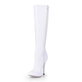 White Upper Stiletto Closed-toes Knee High Boots