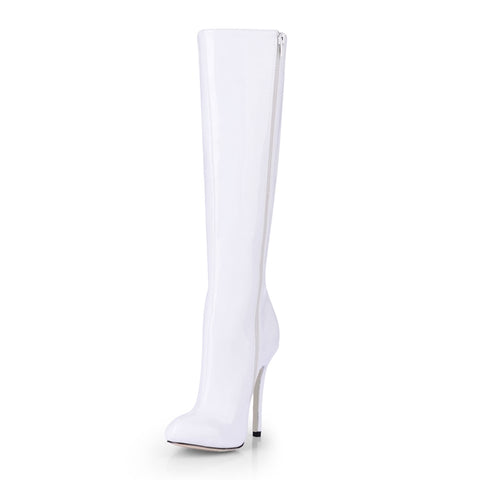 White Upper Stiletto Closed-toes Knee High Boots