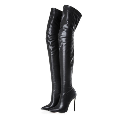 Autumn and winter new pointed high-heeled sexy patent leather stretch fashion boots over the knee boots