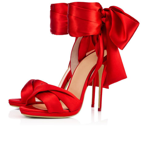 Bandage Bow High Heel Sandals Fashion Red Wedding Shoes