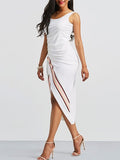 White Stripe Backless Slip Women's Sheath Dress