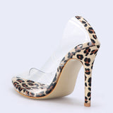 azmodo Leopard Clear Stiletto Heels