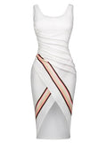 White Stripe Backless Slip Women's Sheath Dress