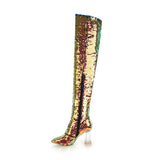 azmodo Pointed Toe Glitter Thigh High Glitter Boots