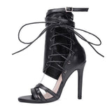 Roman Buckle strap Shoes Women Sandals Sexy Gladiator Lace up Peep Toe Sandals High Heels Woman Ankle Boots