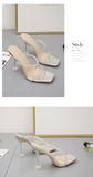 Women's square head stiletto heels thin tape with rhinestone sandals plus size 42