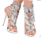 Strappy Stiletto Heel Dress Sandals hollow heel with colored leaf