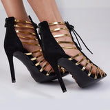 AZMODO Gladiator Golden Strappy Lace Up Sandals A 807