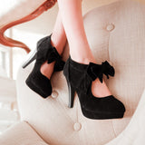 Women's Pointy Toe Suede High Heel With Platform Bowknot  Stiletto Pumps