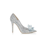 Glitter Silver Charming Point Toe Crystal Cinderella Wedding Prom Shoes