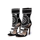 Women Strappy High Heels Gladiator Stilettos Peep Toe Embellished Rhinestone Jeweled Sandals