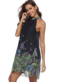 azmodo Stand Collar Floral Prints Day Dress