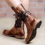 azmodo  Retro Lace Up Round Toe Back Zip Ankle Boots